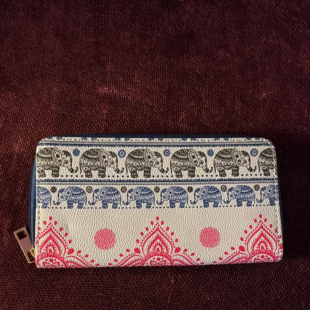 COPY - Elephant Print Wallet - Pink and Blue